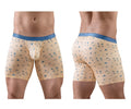 Beige ergoWear ew1775 slk se boxer briefs with blue elastic waistband and blue bird pattern for comfortable wear