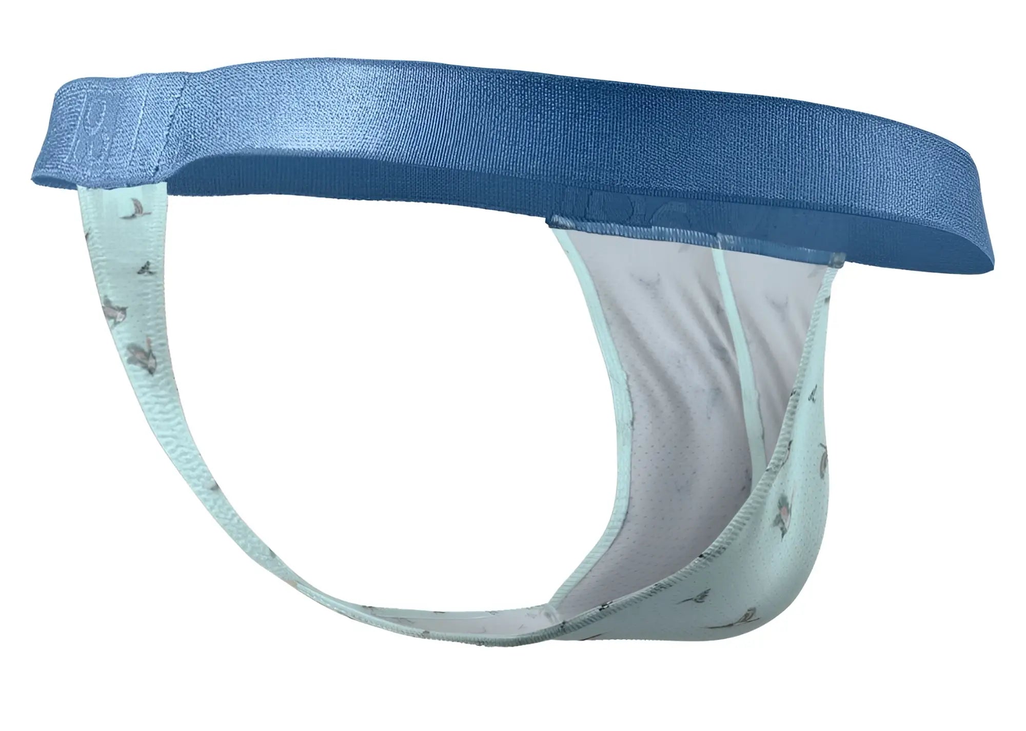 Ergowear ew1776 slk se g-string in light blue and white pattern with solid navy waistband men’s jockstrap