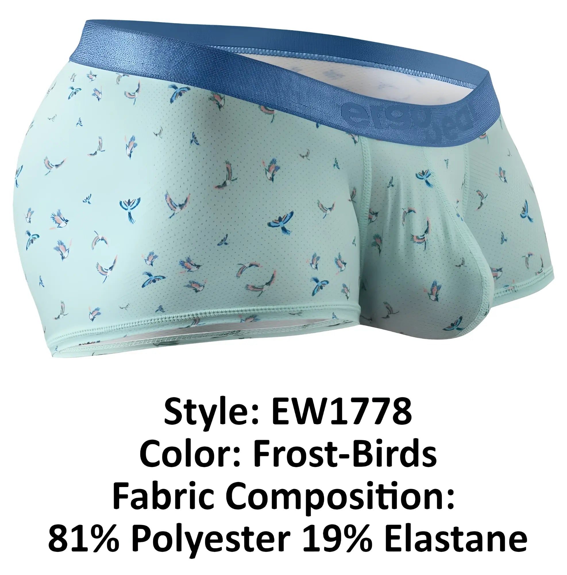Light blue ergoWear ew1778 slk se trunks with subtle bird pattern and matching elastic waistband for comfortable fit