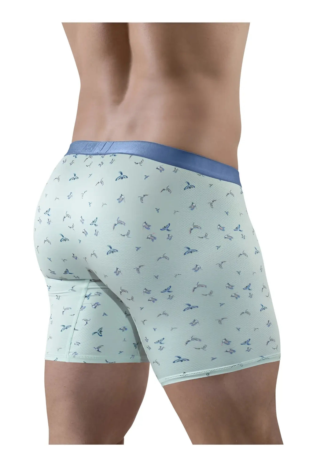 Ergowear ew1779 slk se boxer briefs in light green with blue bird pattern and solid blue waistband