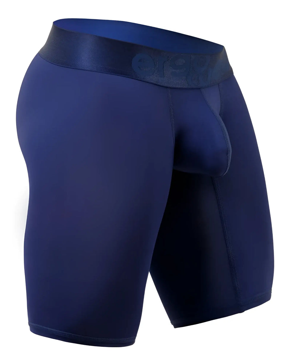 Navy blue ergo wear ew1781 max bold men’s boxer briefs with matching elastic waistband and org brand logo