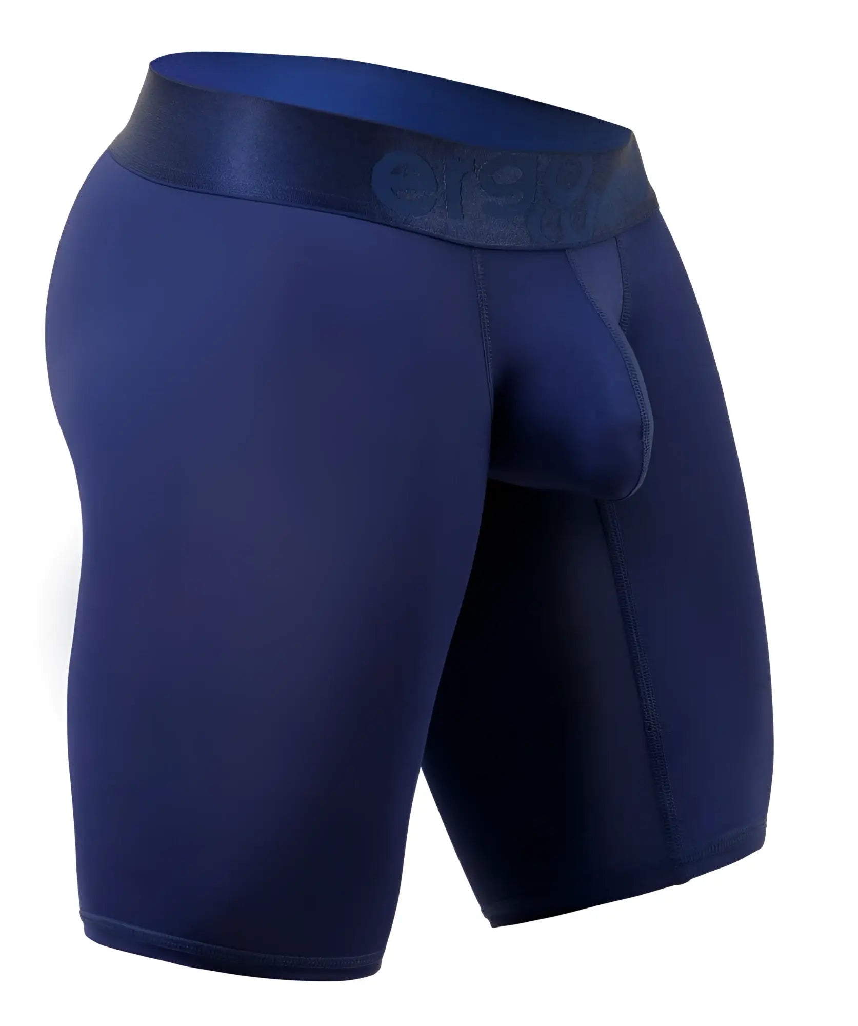 Navy blue ergo wear ew1781 max bold men’s boxer briefs with matching elastic waistband and org brand logo