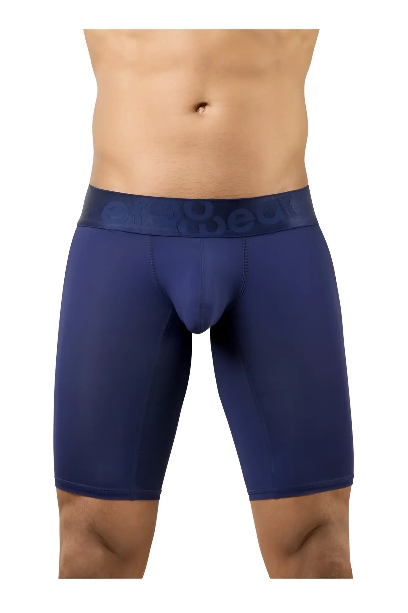 Navy blue ergo wear ew1781 max bold athletic men’s boxer briefs with matching cage embossed waistband
