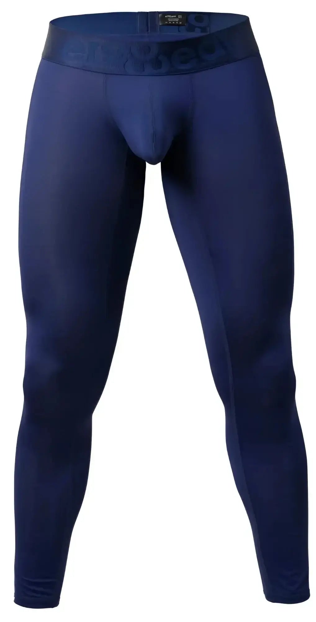 Navy blue ErgoWear ew1782 max bold seamless men’s compression tights with branded waistband for athletic use