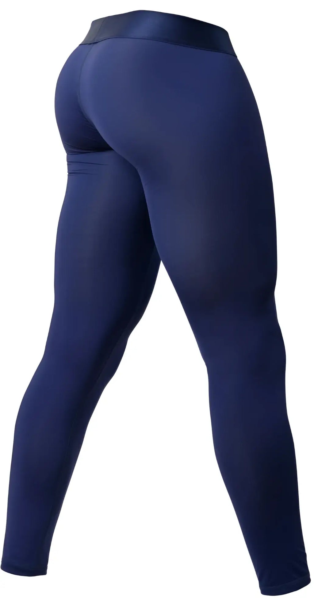 Navy blue high-waisted ErgoWear EW1782 MAX BOLD leggings with smooth stretch fabric and black waistband for athletics