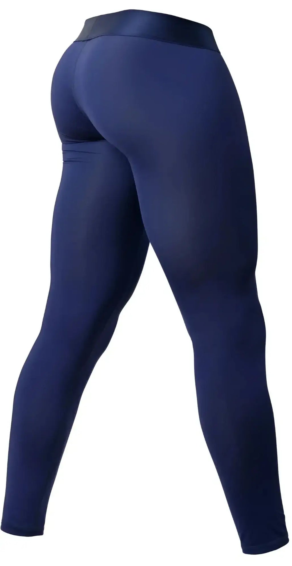 Navy blue high-waisted ErgoWear EW1782 MAX BOLD leggings with smooth stretch fabric and black waistband for athletics