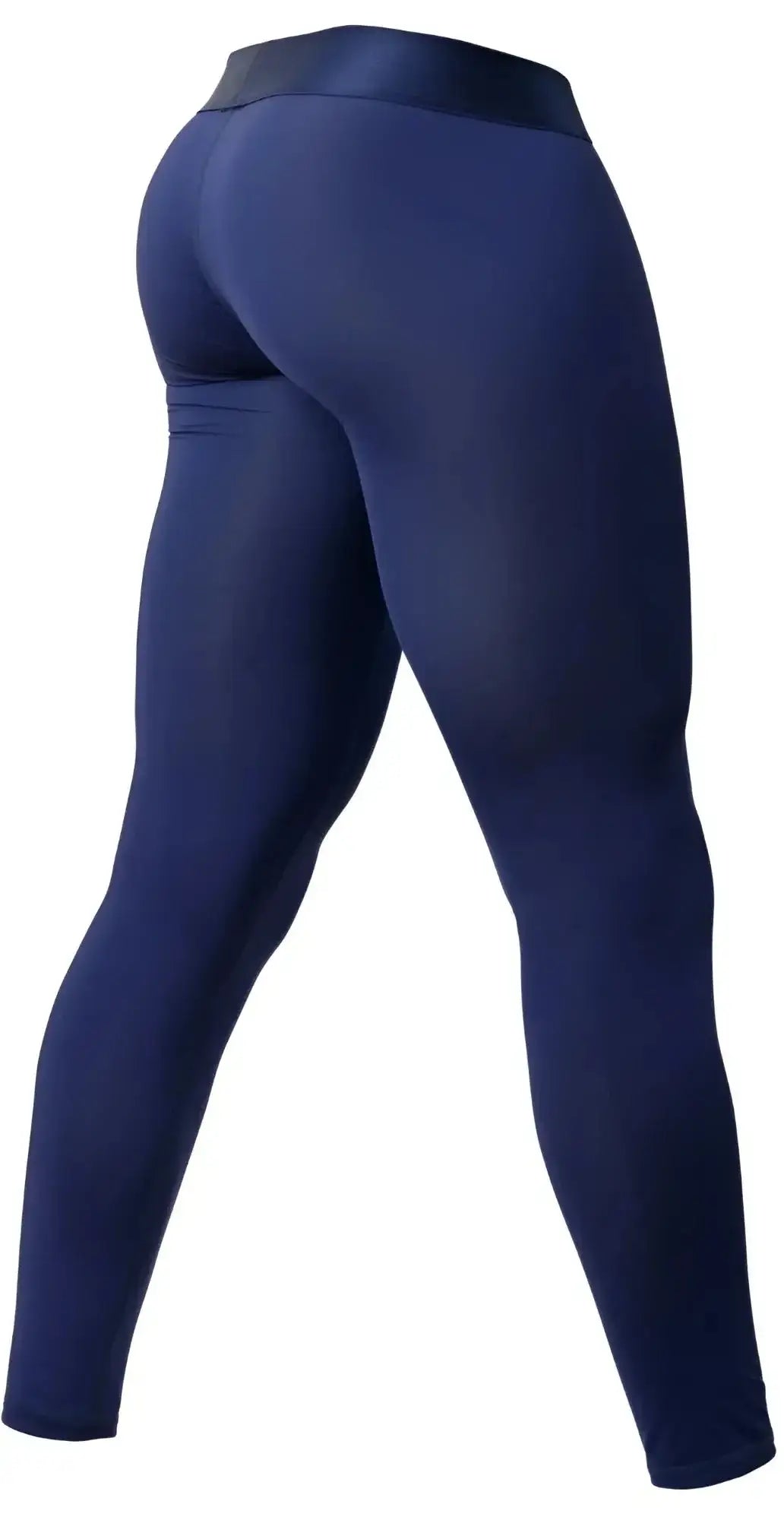 Navy blue high-waisted ErgoWear EW1782 MAX BOLD leggings with smooth stretch fabric and black waistband for athletics