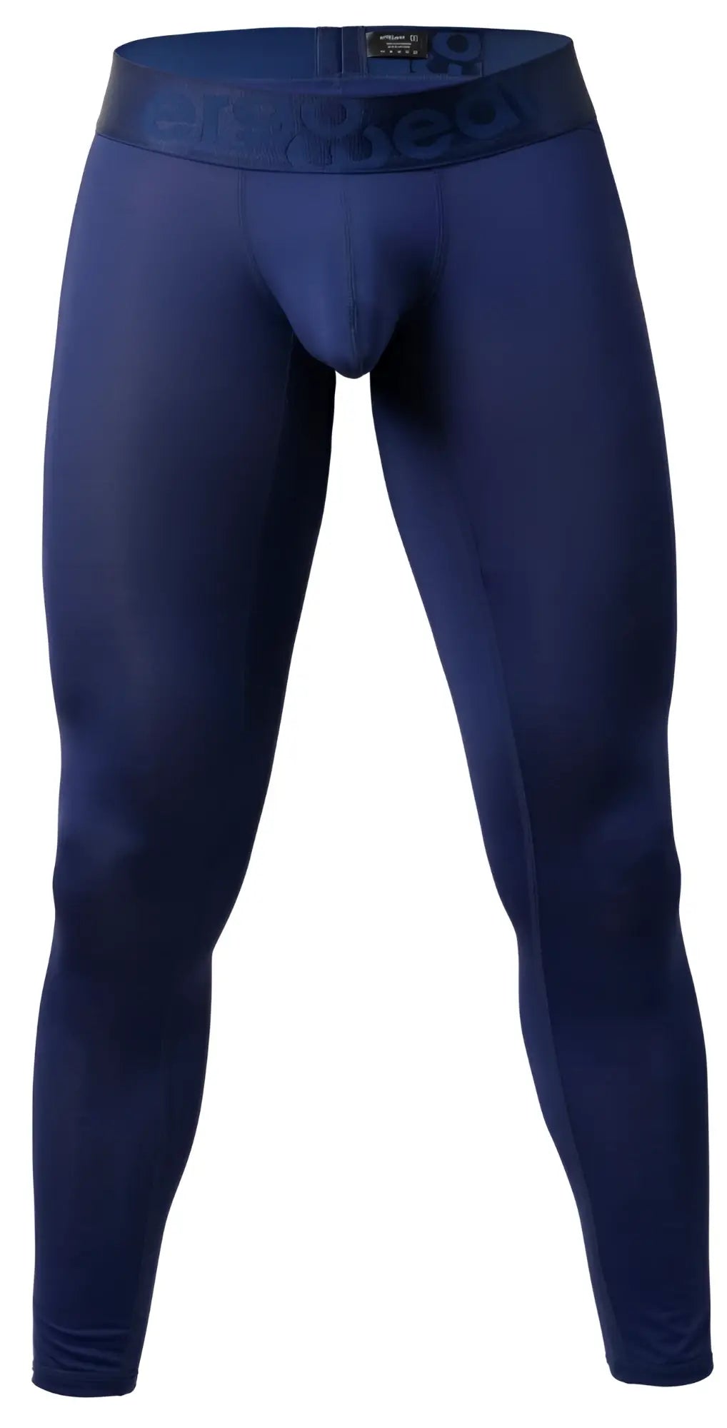Navy blue ErgoWear ew1782 max bold seamless men’s compression tights with branded waistband for athletic use