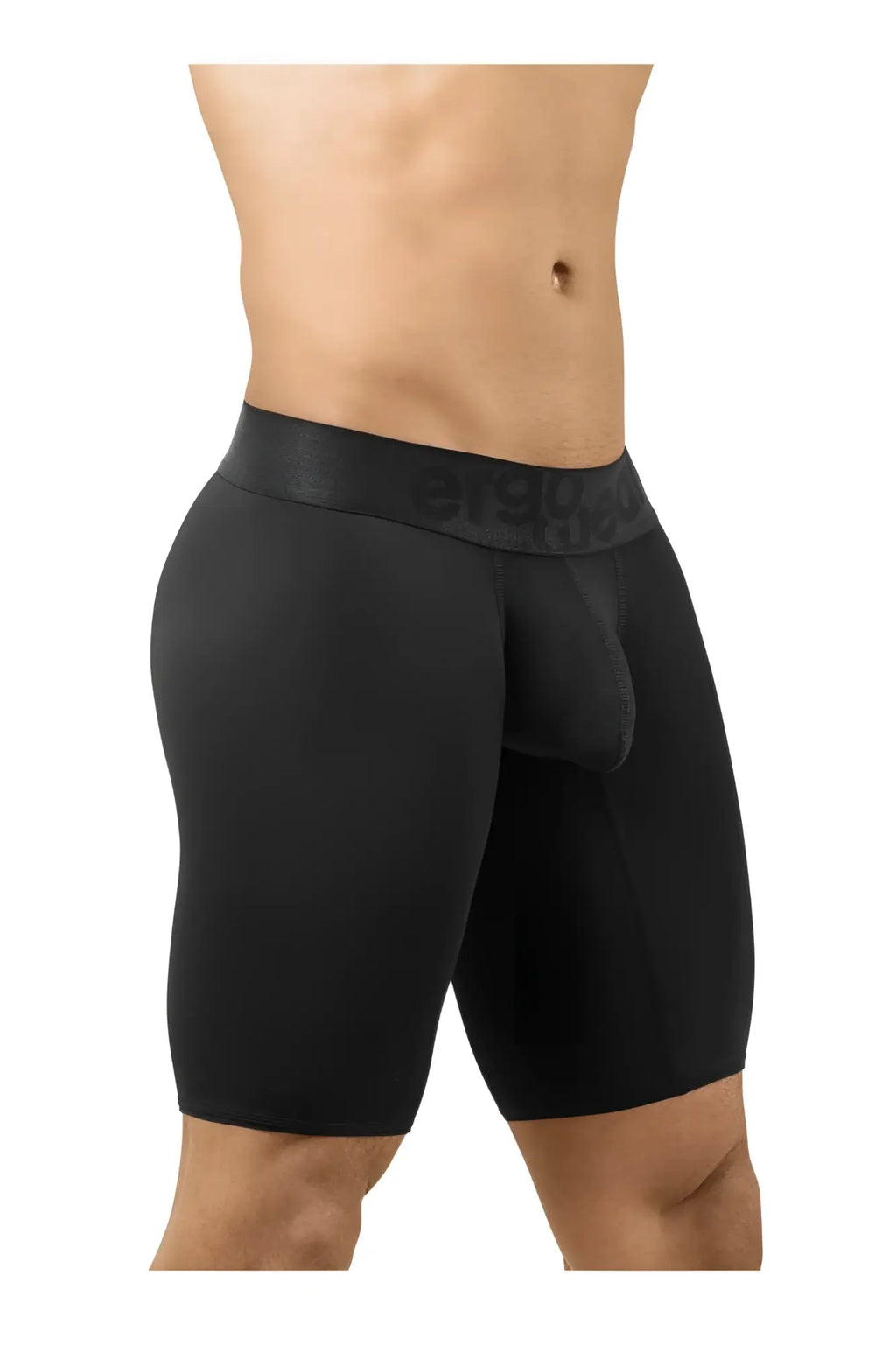 Black ergo wear ew1783 max bold athletic shorts in smooth black fabric with a branded waistband for support