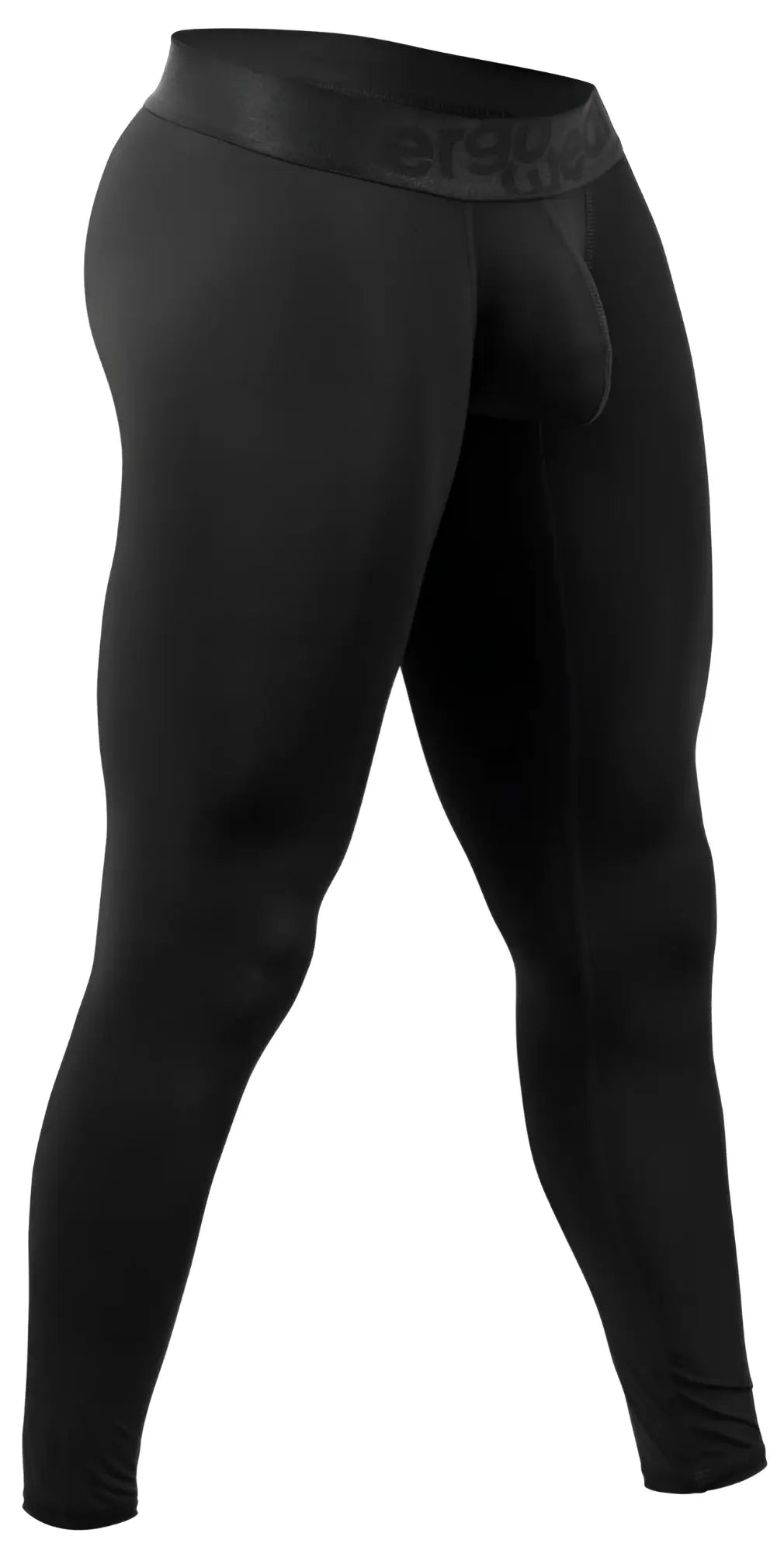Black ergonomic compression tights with subtle logo on waistband designed for athletic use by ergowear ew1784 max bold