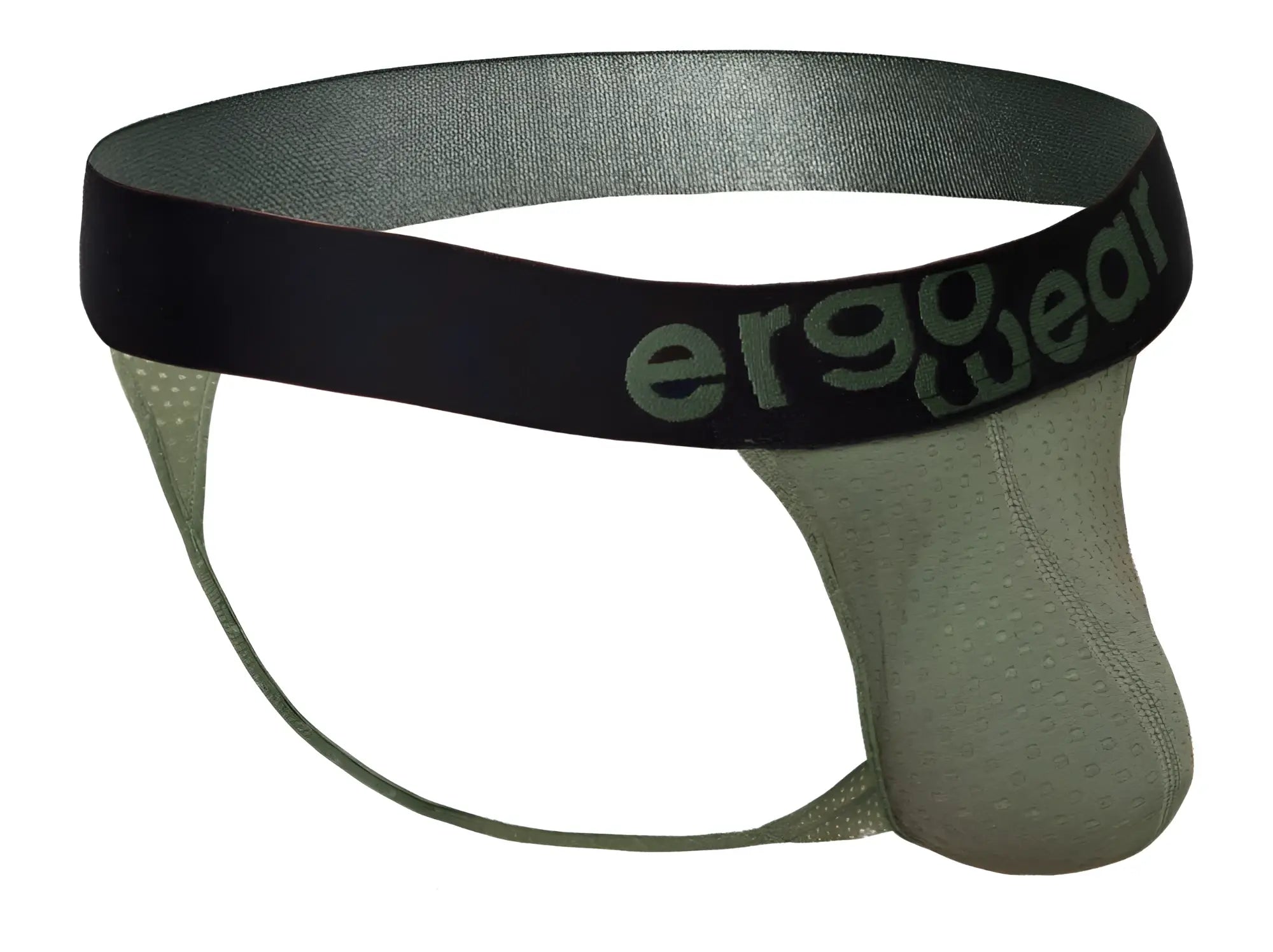 Dark green olive ergonomic g-string brief with black waistband and ergo wear branding for maximum flow comfort