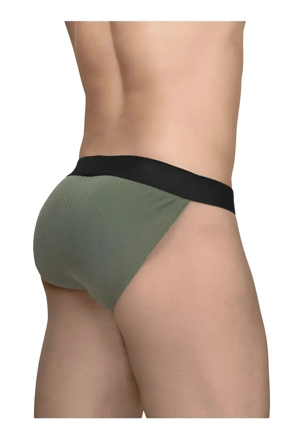 Olive green textured briefs with black elastic waistband by ergowear ew1786 max flow bikini for comfortable fit