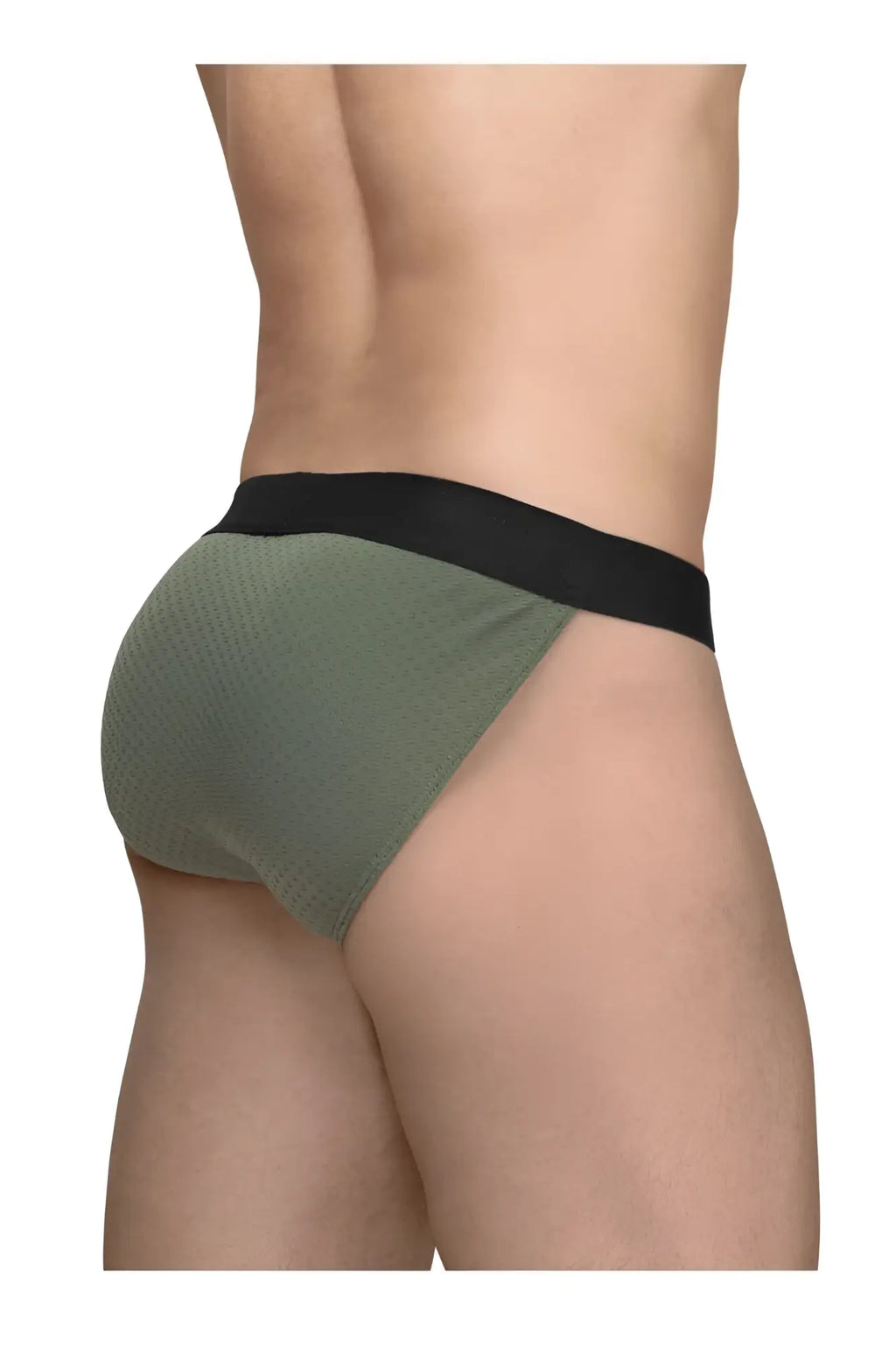 Olive green textured briefs with black elastic waistband by ergowear ew1786 max flow bikini for comfortable fit