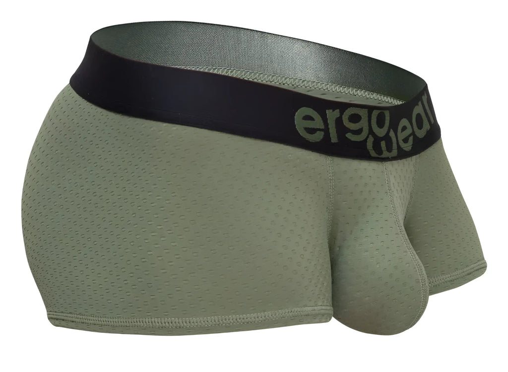 Olive green mesh ergo wear ew1787 max flow trunks with black elastic waistband and logo for breathable comfort
