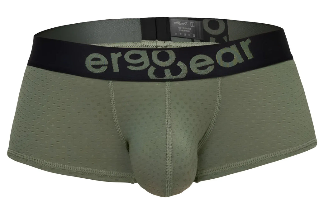 Olive green mesh ergo wear ew1787 max flow trunks with black waistband and gray logo for breathable comfort