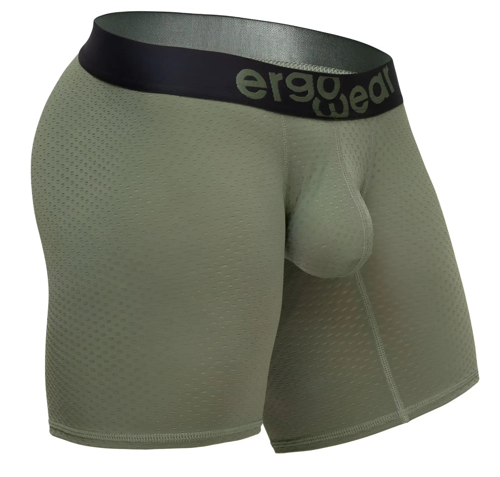 Olive green ergo wear ew1788 max flow ergonomic boxer briefs with black waistband for comfortable support