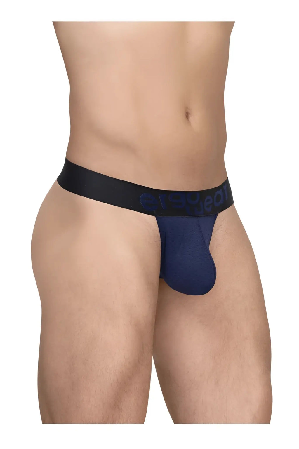 Navy blue ErgoWear EW1789 MAX FLOW men’s jockstrap with black elastic waistband and subtle brand logo
