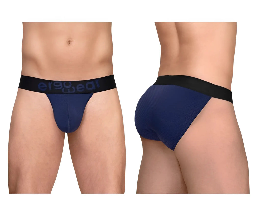 Navy blue ergonomic briefs with black waistband and ergo real logo from ergowear ew1790 max flow bikini color dark blue
