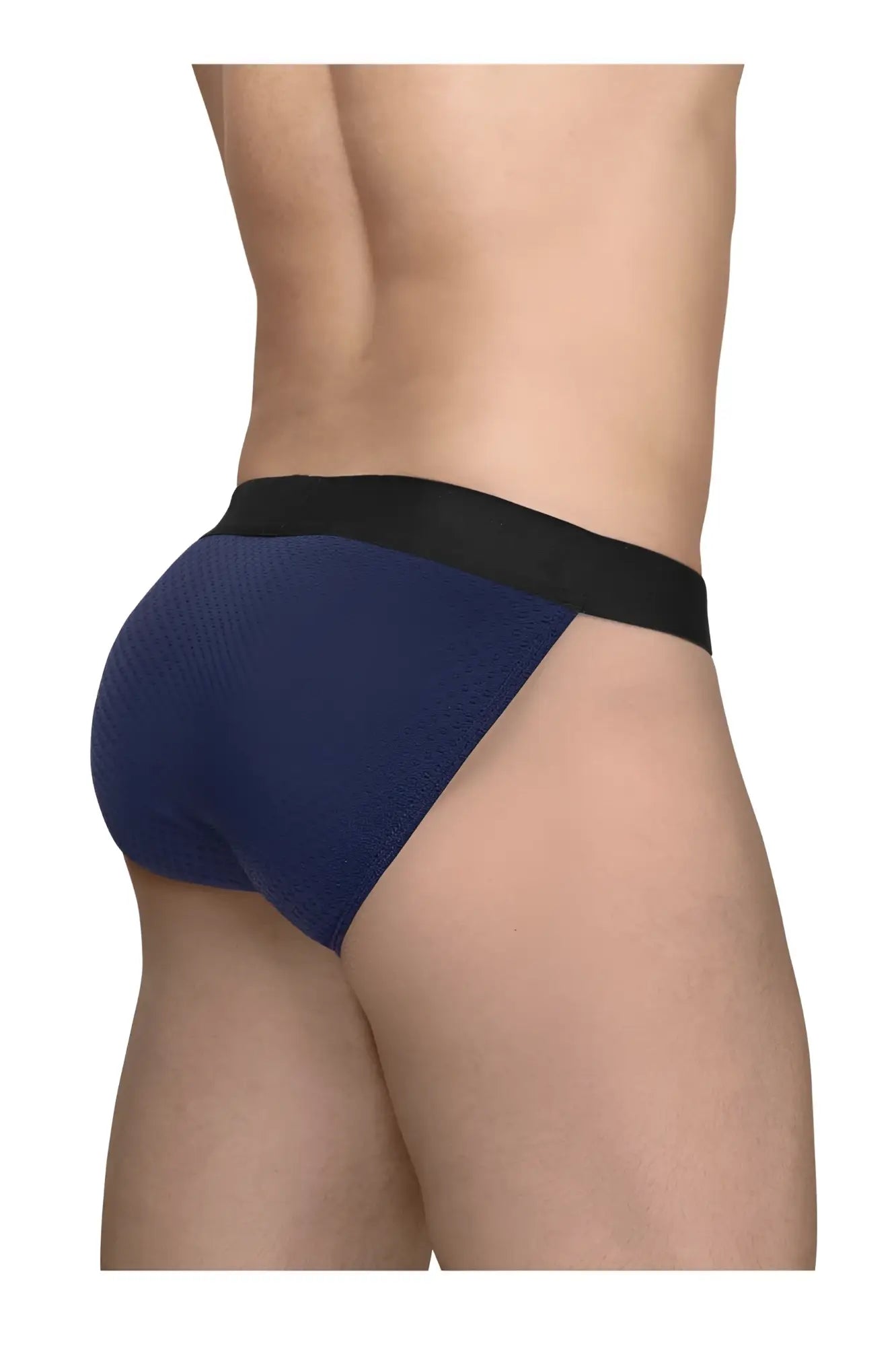Navy blue textured briefs with black elastic waistband from ergowear ew1790 max flow bikini for comfortable support