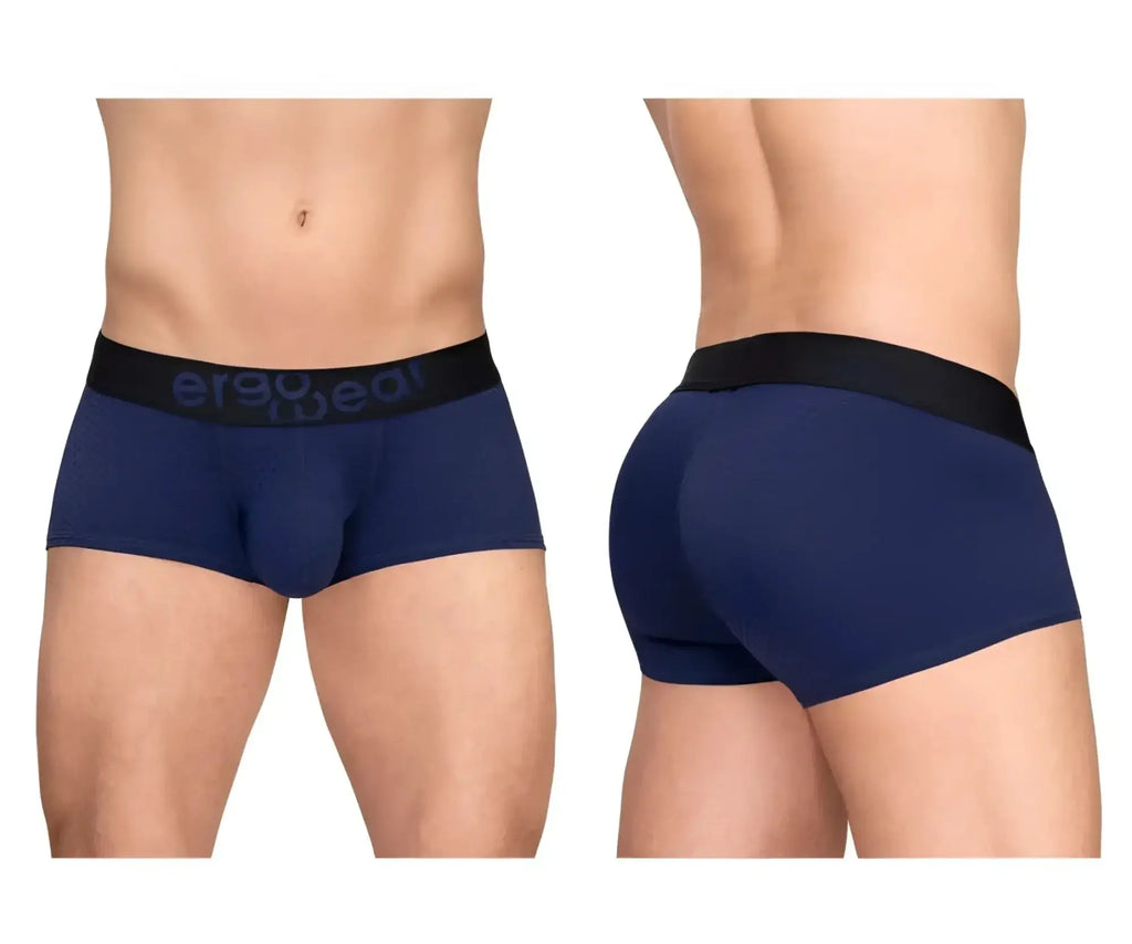 Navy blue ergonomic briefs with black waistband featuring ergo wear logo in ErgoWear EW1791 MAX FLOW trunks