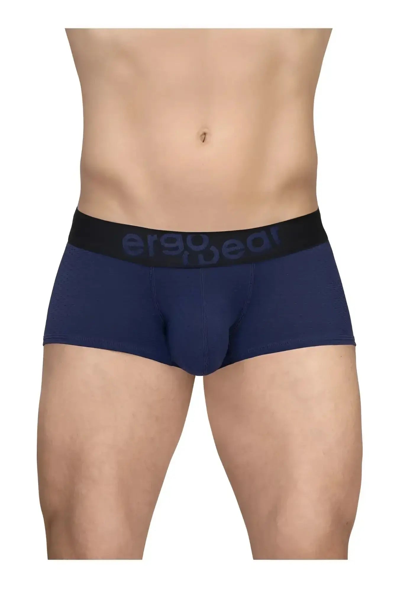 Navy blue ergonomic briefs with black waistband featuring ergo wear branding from ErgoWear EW1791 MAX FLOW trunks