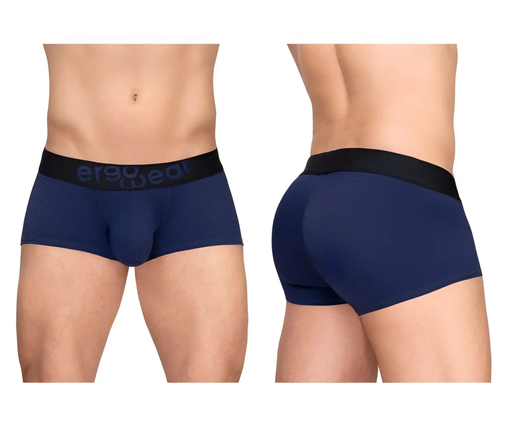 Navy blue ergonomic briefs with black waistband featuring ergo wear logo in ErgoWear EW1791 MAX FLOW trunks