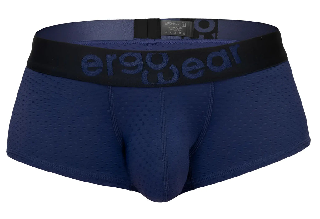 Navy blue ergo wear ew1791 max flow ergonomic briefs with black waistband and matching dark blue logo lettering