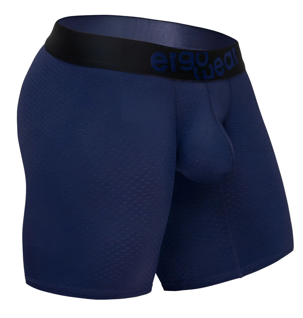 Navy blue ergo gear ew1792 max flow ergonomic boxer briefs with black waistband designed for comfort and breathability