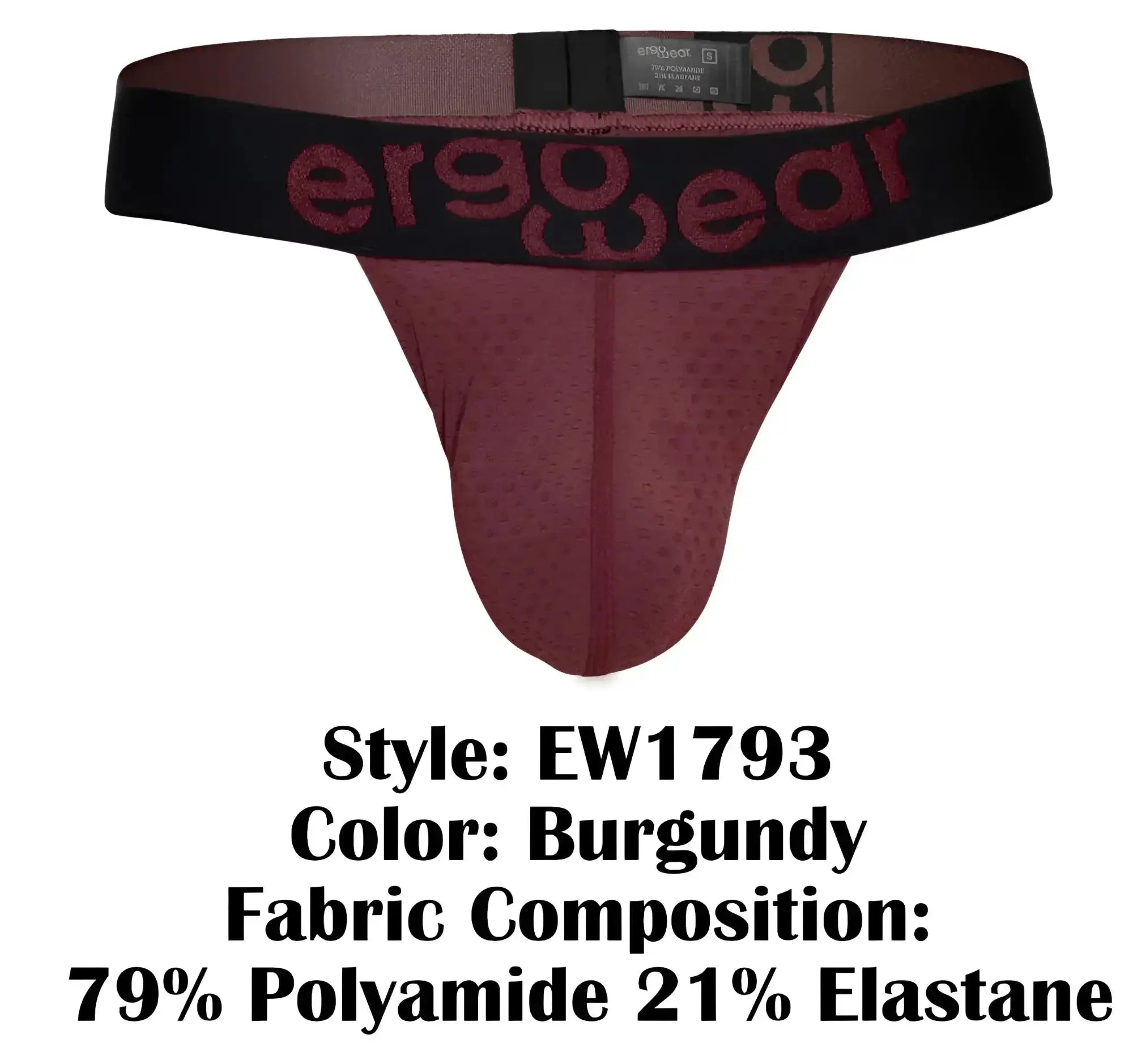 Burgundy ergonomic briefs with a black waistband featuring the ergowear logo in burgundy lettering front view