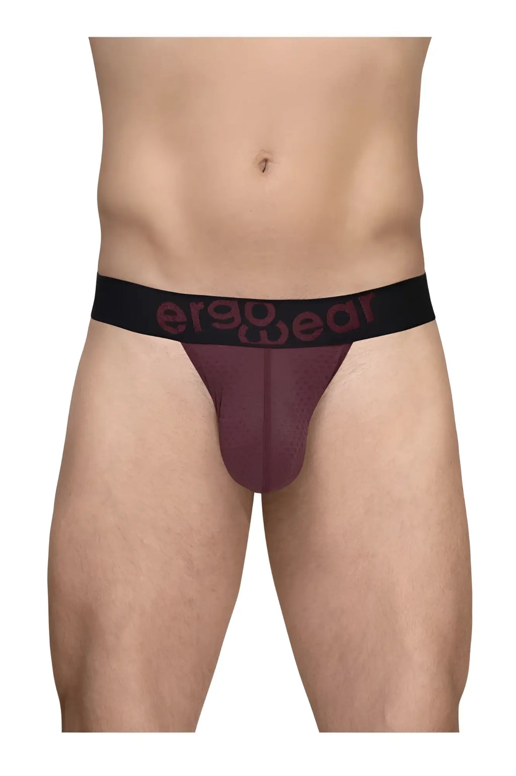 Ergowear ew1793 max flow g-string burgundy ergonomic briefs with black waistband and maroon logo lettering