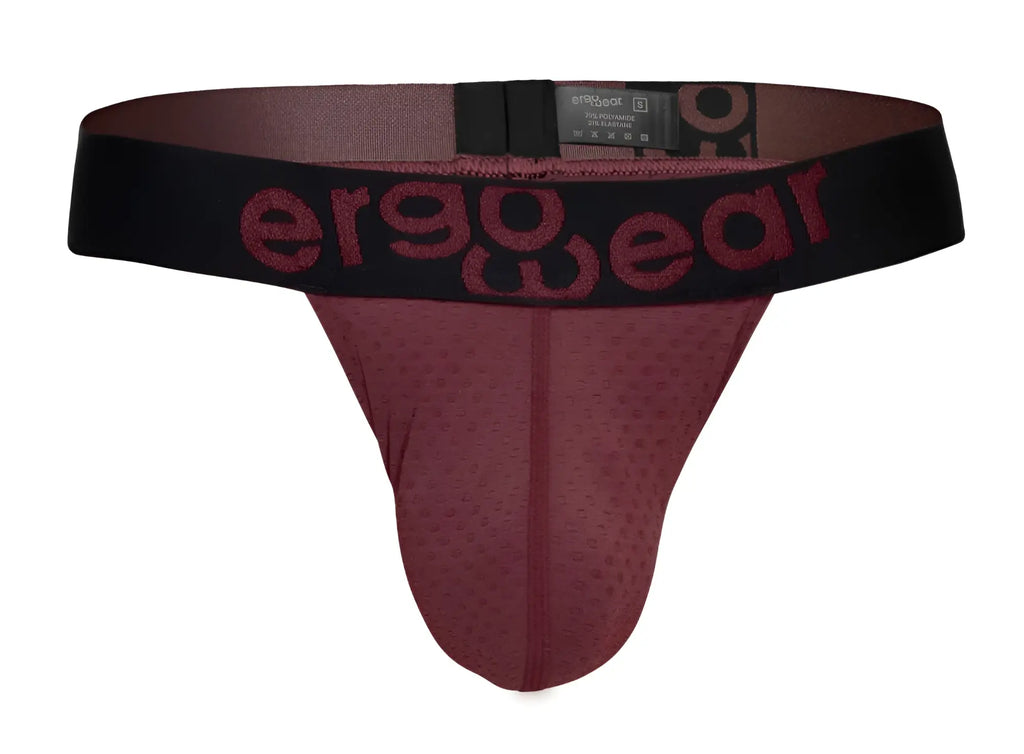 Maroon ergonomic briefs with black waistband and ergowear branding in matching maroon lettering ew1793 max flow g-string