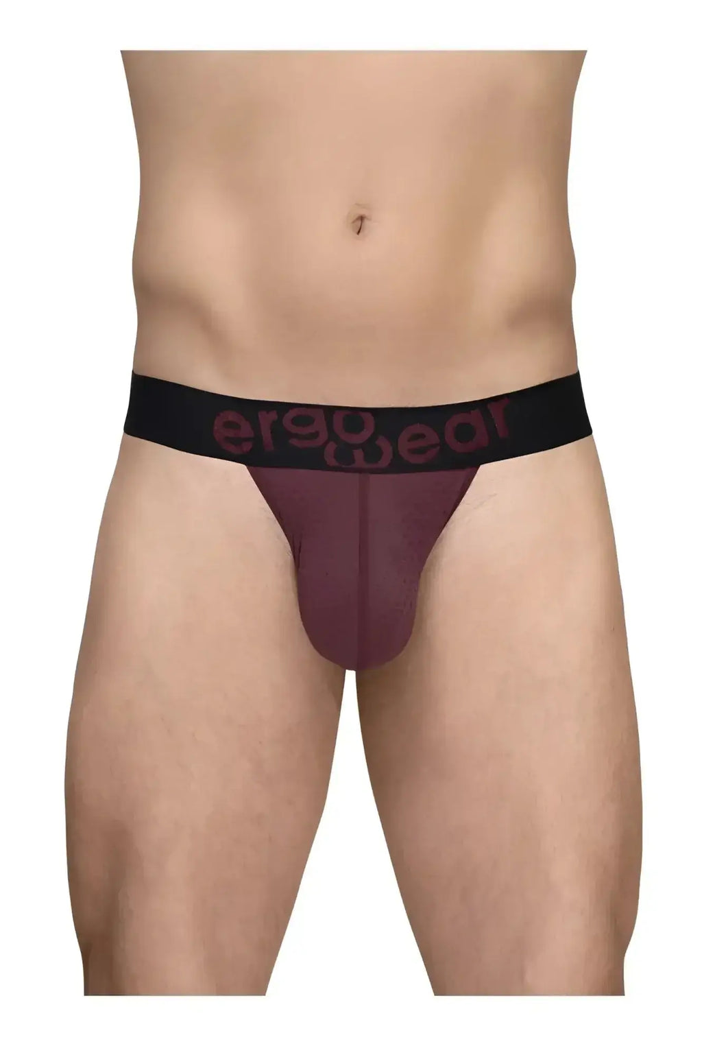 Ergowear ew1793 max flow g-string burgundy ergonomic briefs with black waistband and maroon logo lettering
