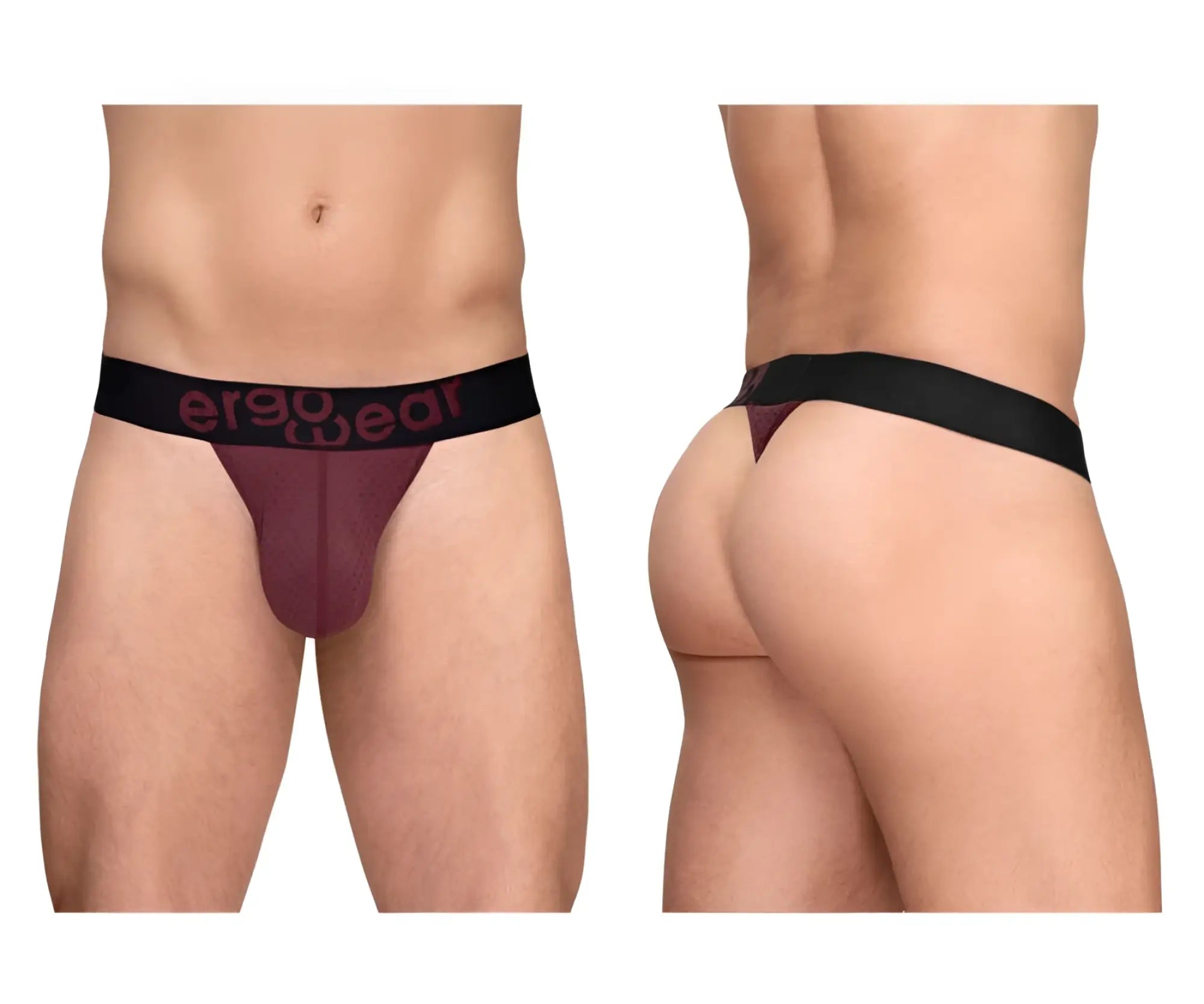Maroon ergowear ew1793 max flow g-string briefs with black waistband and pink logo for ergonomic comfort