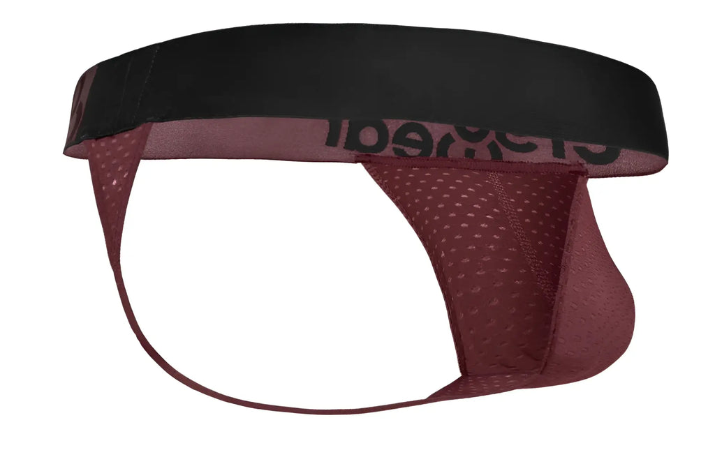 Ergowear ew1793 max flow g-string burgundy mesh brief with black elastic waistband and cleareal branding
