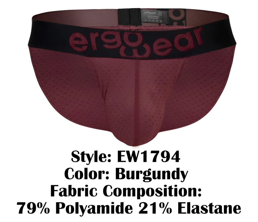 Ergowear ew1794 max flow bikini briefs in burgundy with ergonomic design and black waistband logo for comfort support