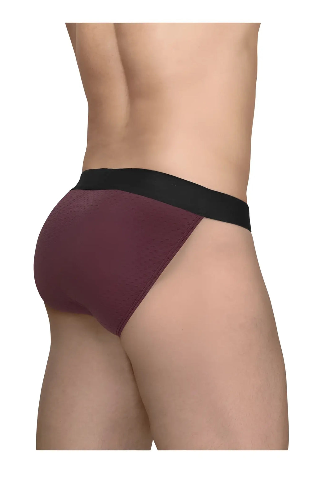 ErgoWear ew1794 max flow bikini in burgundy maroon with black and a textured fabric waistband for athletic use