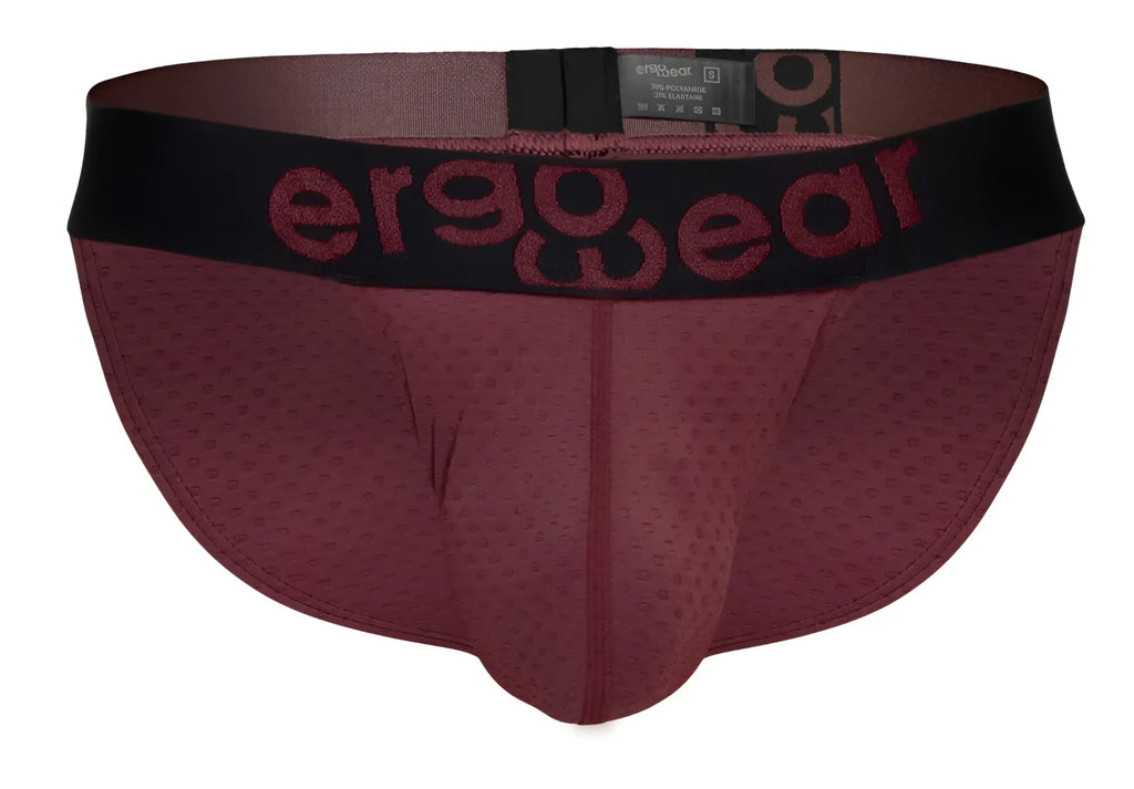 ErgoWear Ew1794 max flow bikini briefs in maroon with a black waistband featuring maroon ergo wear logo