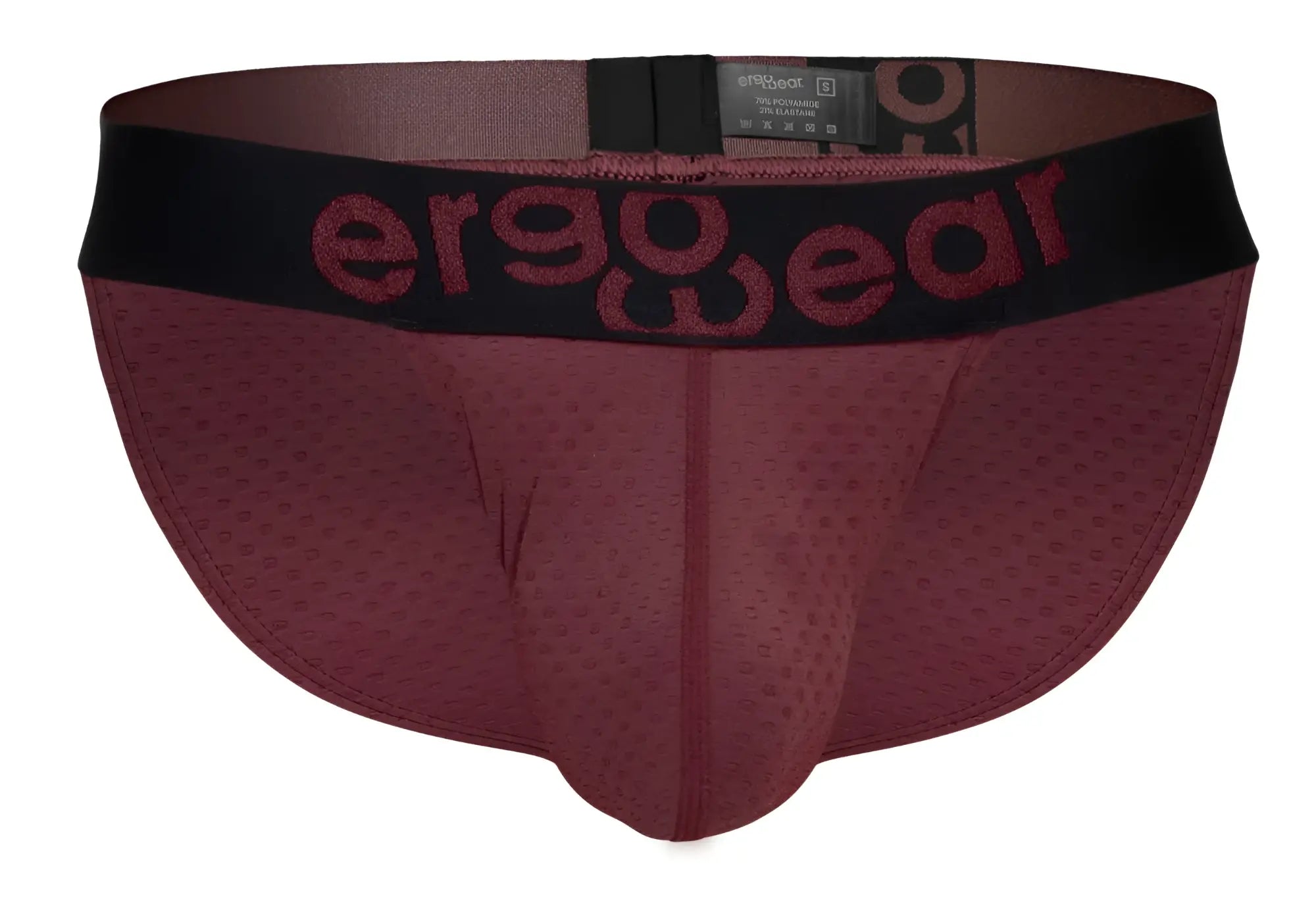 ErgoWear Ew1794 max flow bikini briefs in maroon with a black waistband featuring maroon ergo wear logo