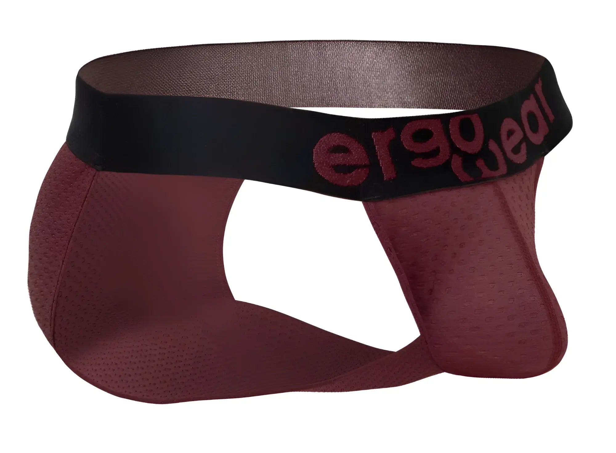 Maroon mesh ergo wear ew1794 max flow bikini briefs with black elastic waistband and logo in burgundy color