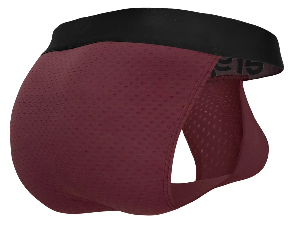 Ergowear ew1794 max flow bikini mesh briefs in burgundy with a black elastic waistband for breathable comfort