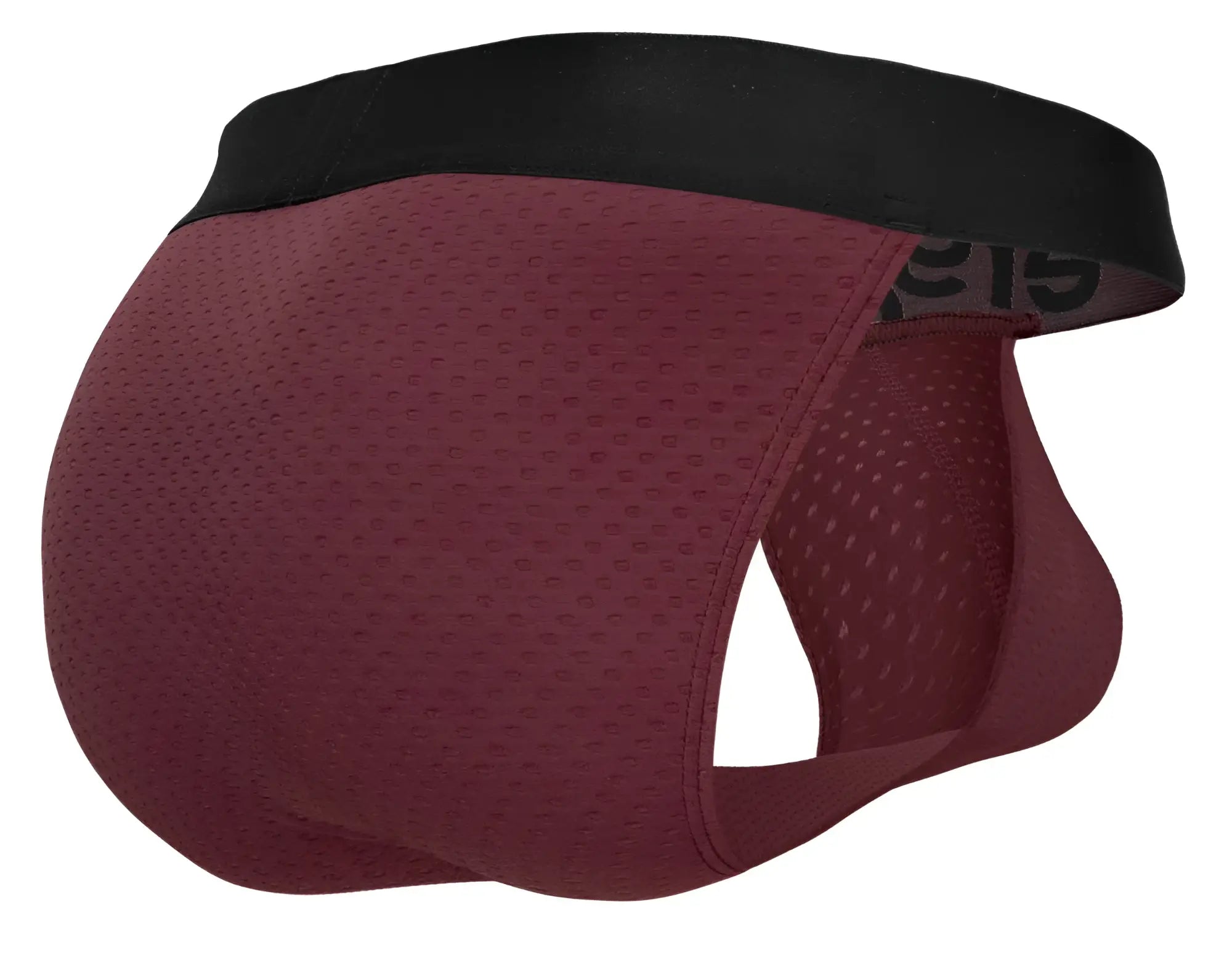 Ergowear ew1794 max flow bikini mesh briefs in burgundy with a black elastic waistband for breathable comfort