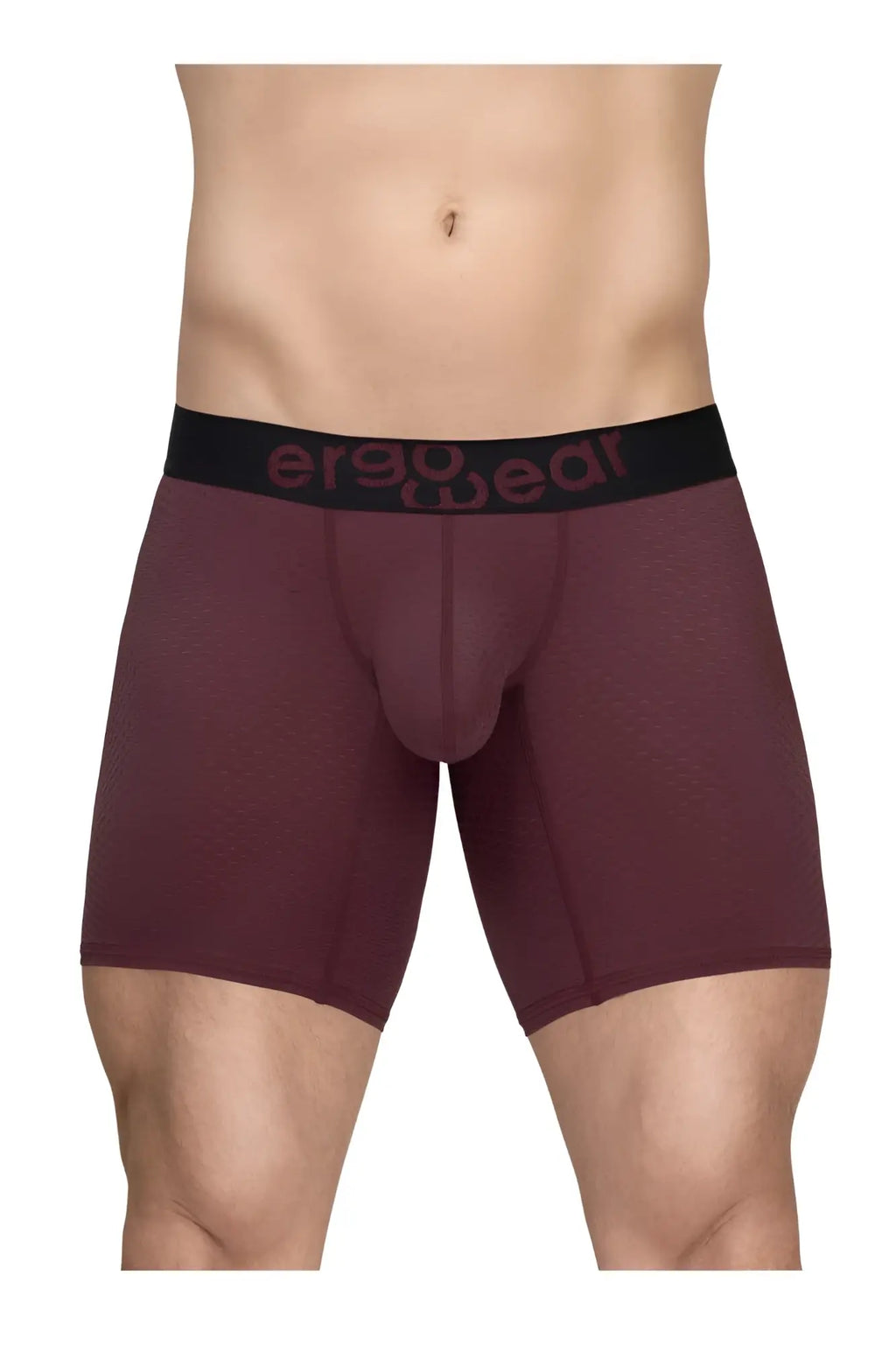 Maroon ergonomic boxer briefs with black ergogear waistband designed for maximum flow breathable comfort
