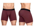 Maroon ergonomic boxer briefs with a black ergo wear waistband designed for maximum comfort and airflow
