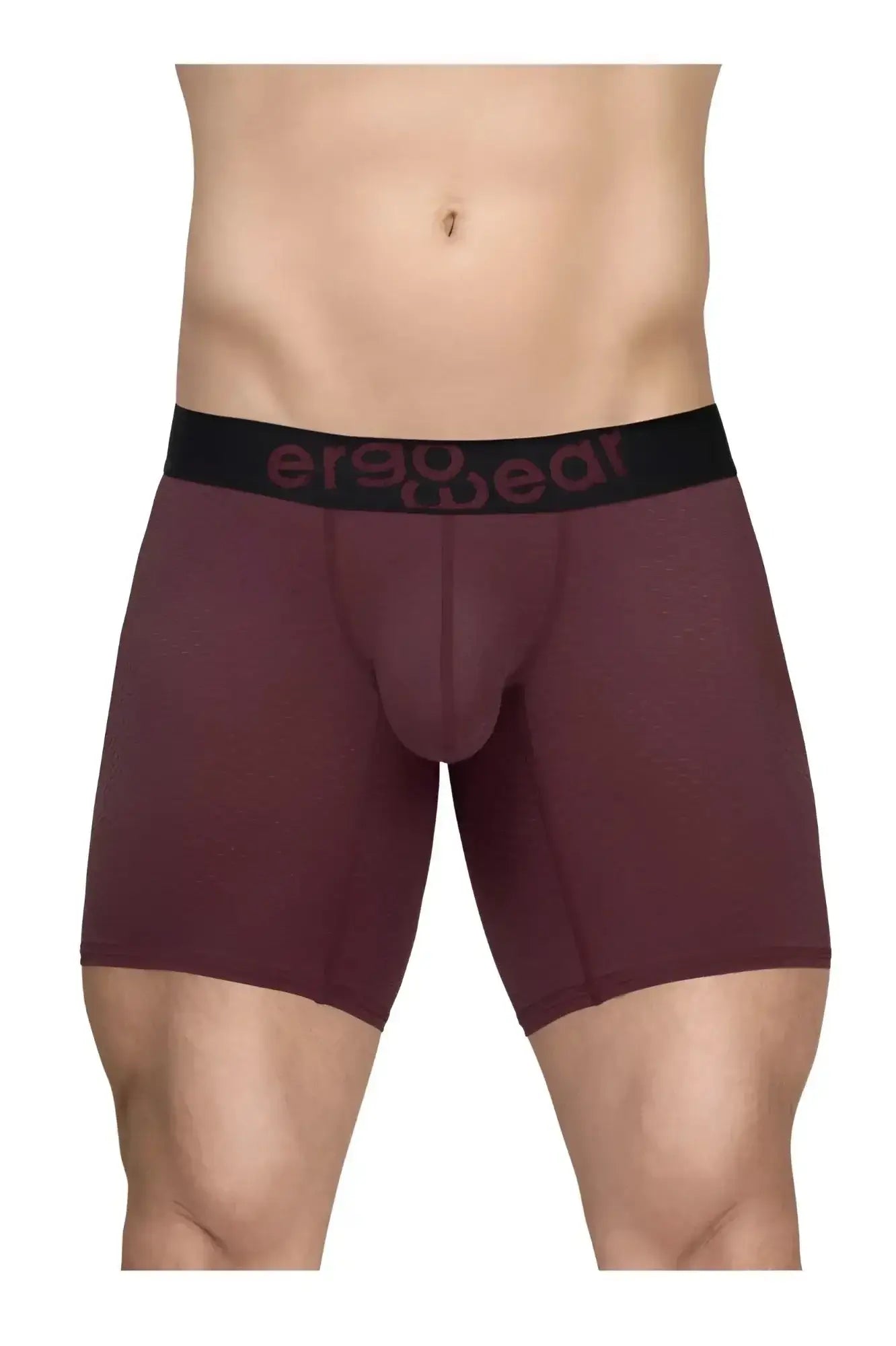Maroon ergonomic boxer briefs with black ergogear waistband designed for maximum flow breathable comfort
