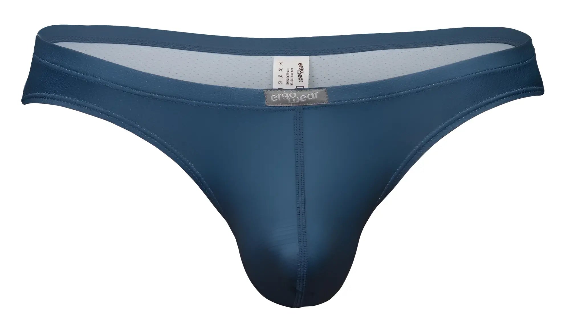ErgoWear EW1797 X4D SE thong in sea blue deep blue sleek satin-like material with center seam and adjustable waistband
