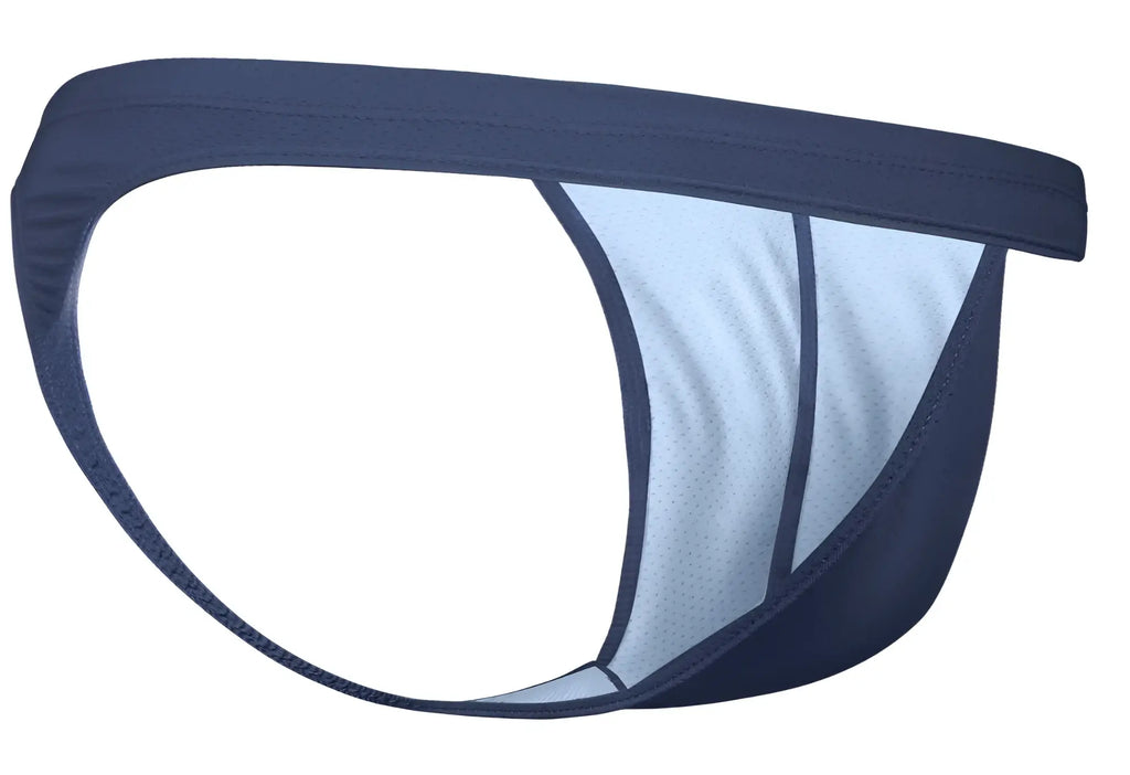 Navy blue and light gray ergoWear EW1797 X4D SE thong with mesh panel design for athletic use in sea blue color