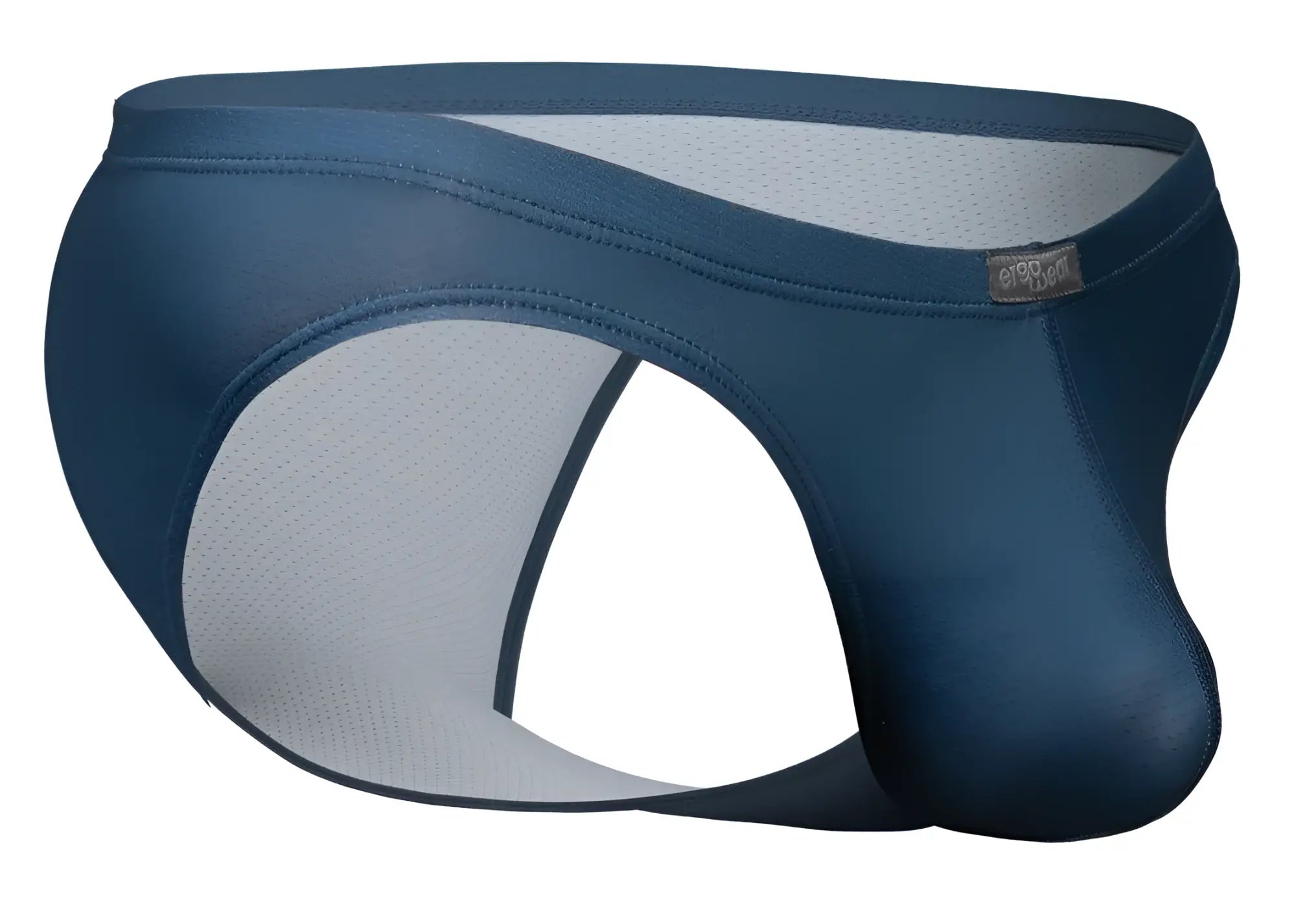 Dark blue sea blue ergoWear ew1798 x4d se bikini briefs with mesh panel and branded tag in front view