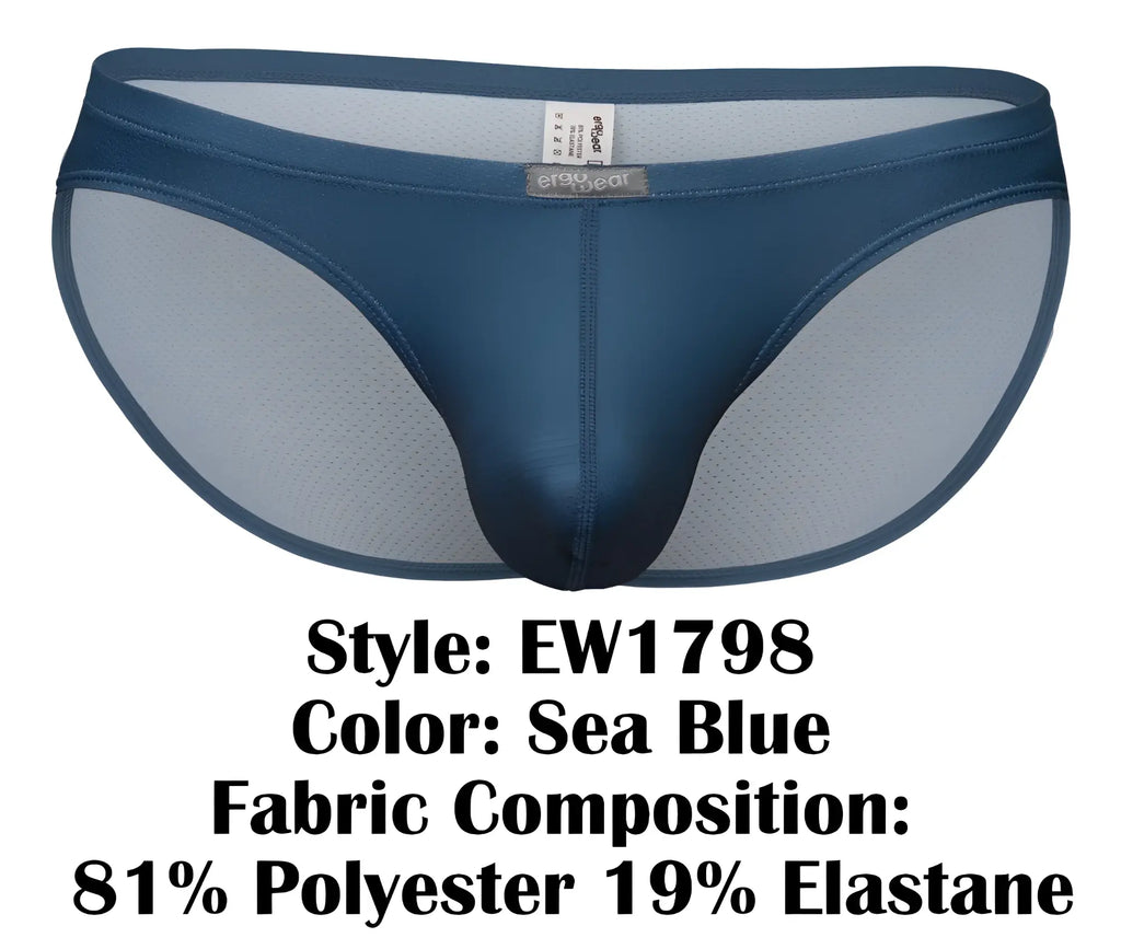 Sea blue ergowear ew1798 x4d se bikini briefs with satin outer fabric and mesh lining featuring brand label