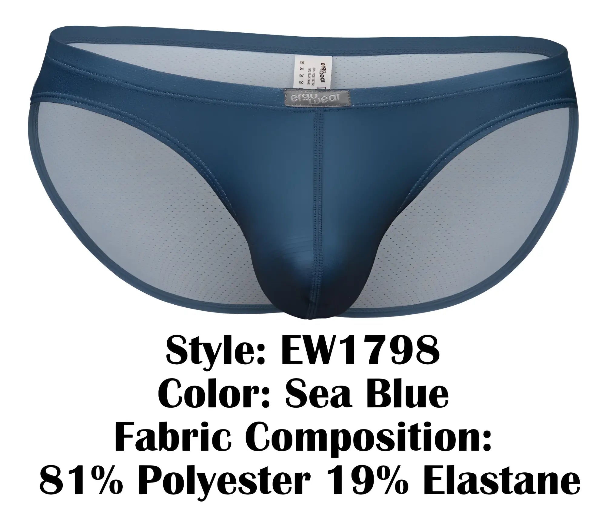 Sea blue ergowear ew1798 x4d se bikini briefs with satin outer fabric and mesh lining featuring brand label