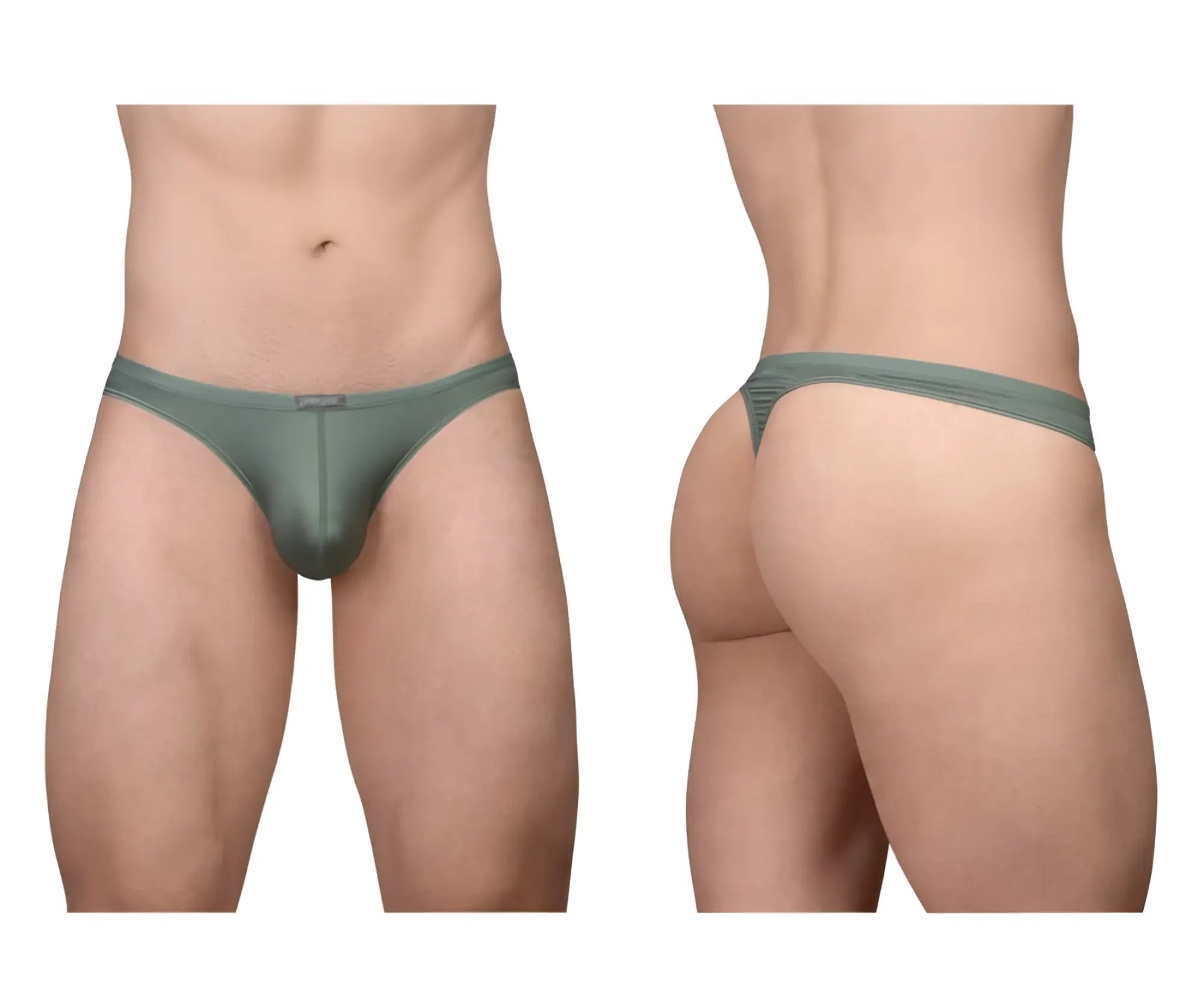 Mens olive green sheer thong with subtle textured waistband from ergowear ew1801 x4d se thongs collection